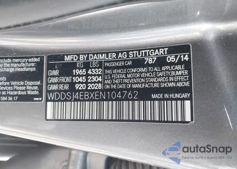 2014 Mercedes-Benz Cla 250 z USA, uszkodzony, nr VIN WDDSJ4EBXEN104762
